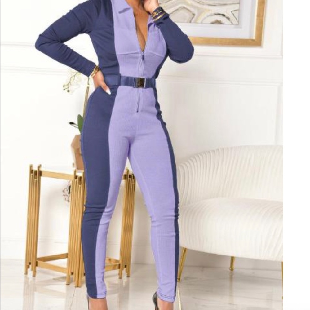Purple color block jumpsuit